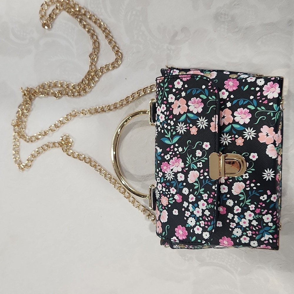 Black Floral Crossbody Purse Unbranded NWOT - Picture 11 of 11